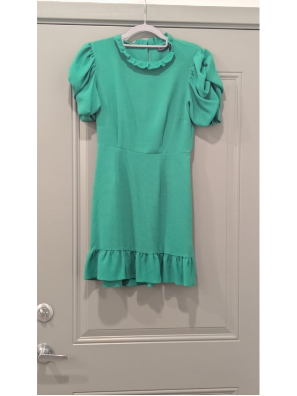 Women's ASOS Mini Dress Size 6 Green Ruffle Puff Sleeve